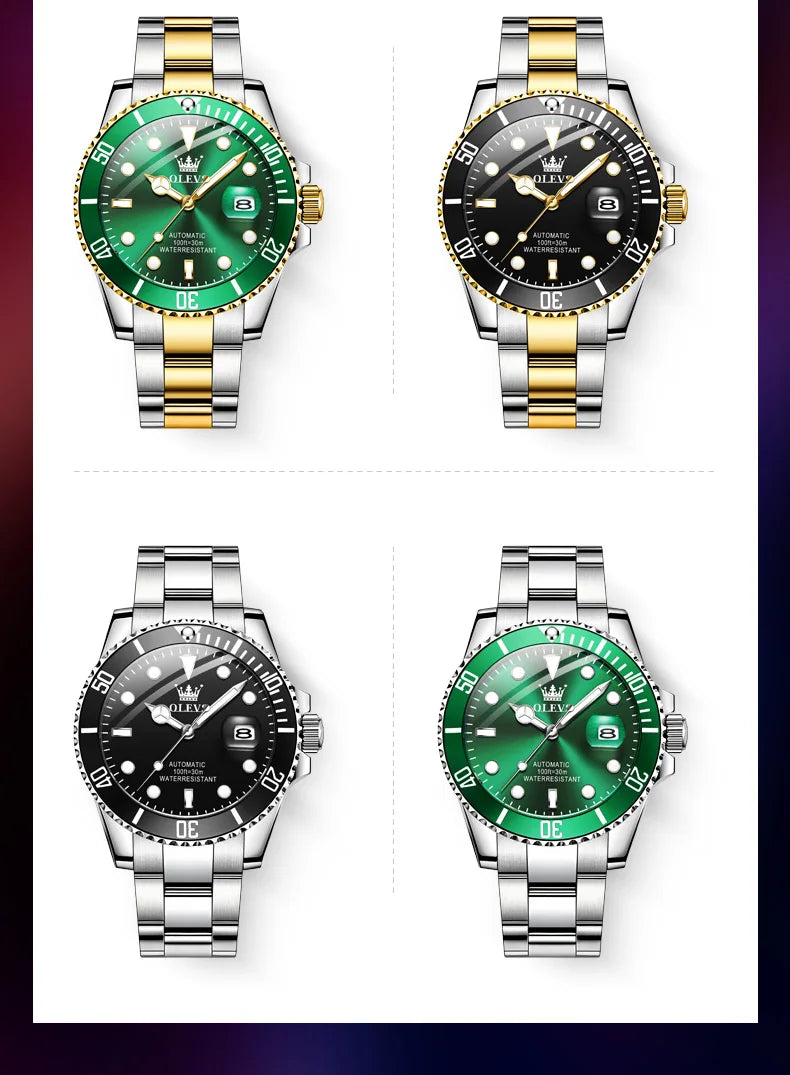 OLEVS 6650 Men Watch Classic Original Automatic Mechanical Watch For Man Zircon Scale Waterproof Luminous Stainless Steel Reloj