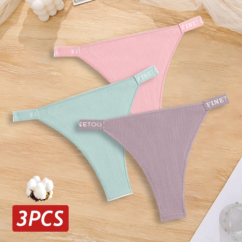 New 3Pcs/Set Cotton Brazilian Panties For Women Sexy Low-Waist Bikini Underwear Sets Solid Color Breathable Intimates Lingerie