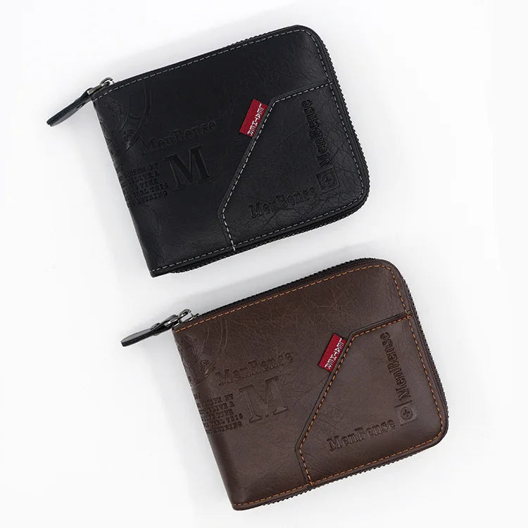 Men's Wallet Made of PU Wax Oil Skin Purse for Men Coin Purse Short Male Card Holder Wallets Zipper Around Money Coin Purse