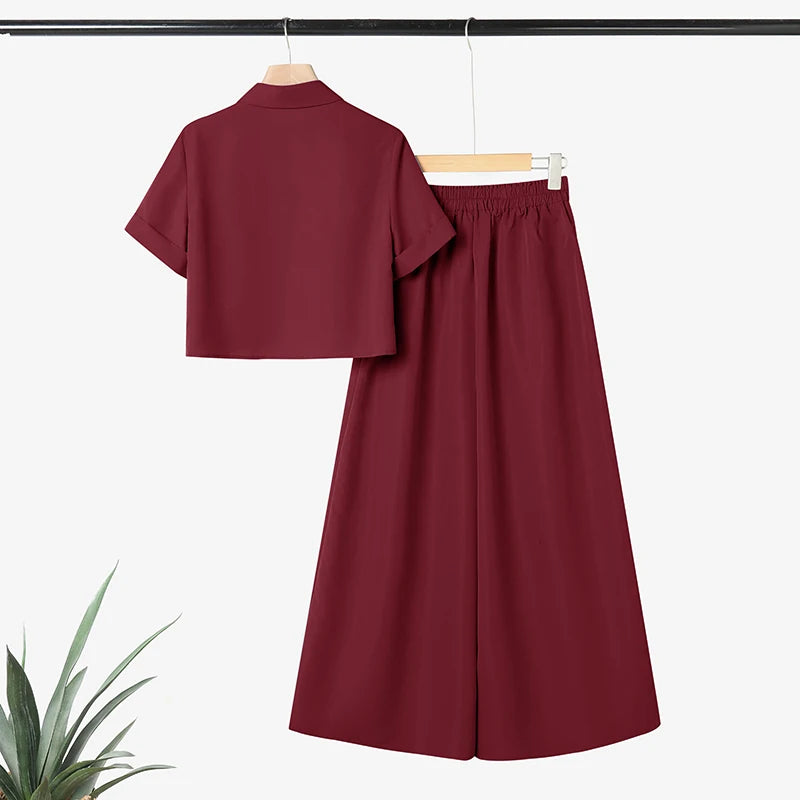 ZANZEA Plus Size 5XL Women Pant Sets Summer Two-piece Outfits Fashion Short Sleeve Shirts and High Waist Wide Leg Pants Suits