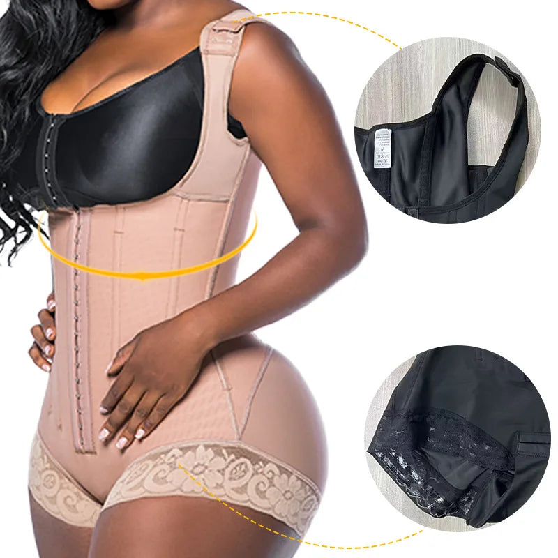 AfruliA Bodysuits Shapewear High Compression Body Shaper with 9 Steel Bones Post-Surgical Slimming Sheath Fajas Colombian Girdle