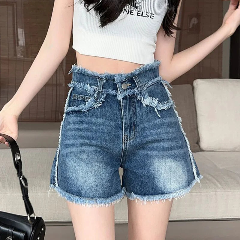 2025 Popular Women Casual Jeans Shorts Female New Cuffs Vogue Cute high Waisted Jeans Girls A-line Design Sense Baggy Hot Pants
