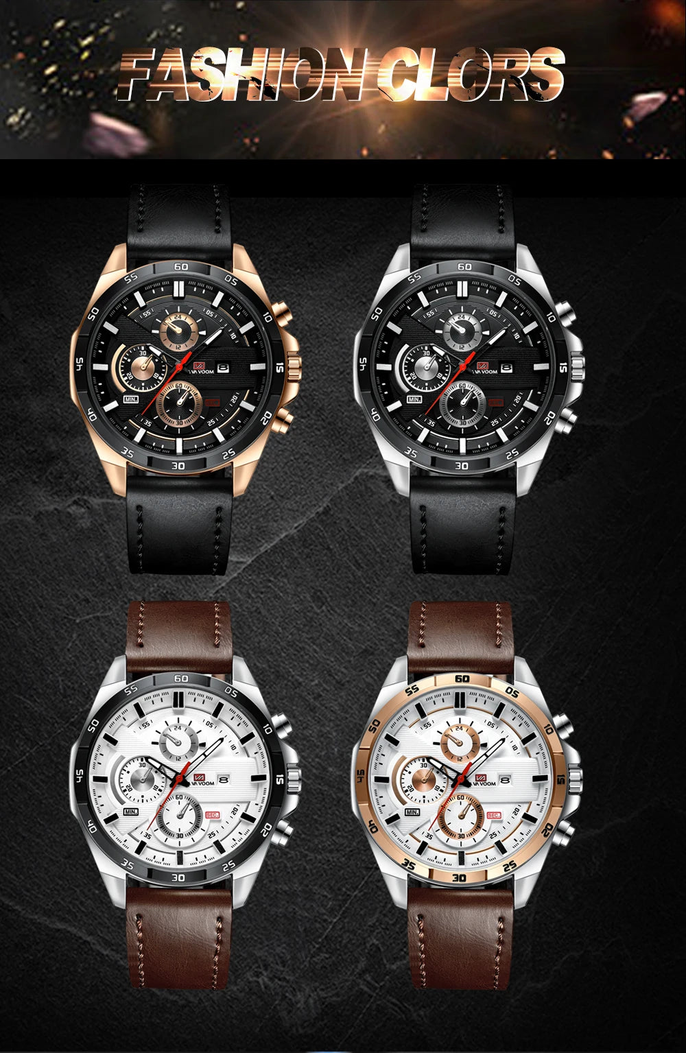 Black Leather Watch Top Brand Motorsport Series 46mm Large Military Style Quartz Movement Decorative Calendar Watch reloj hombre