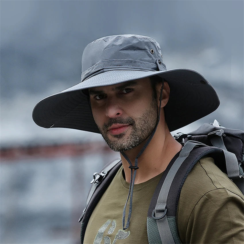 2025 New Fashion Summer Bucket Hat Cowboy Men Outdoor Fishing Hiking Beach Hats Mesh Breathable Anti UV Sun Cap Large Wide Brim