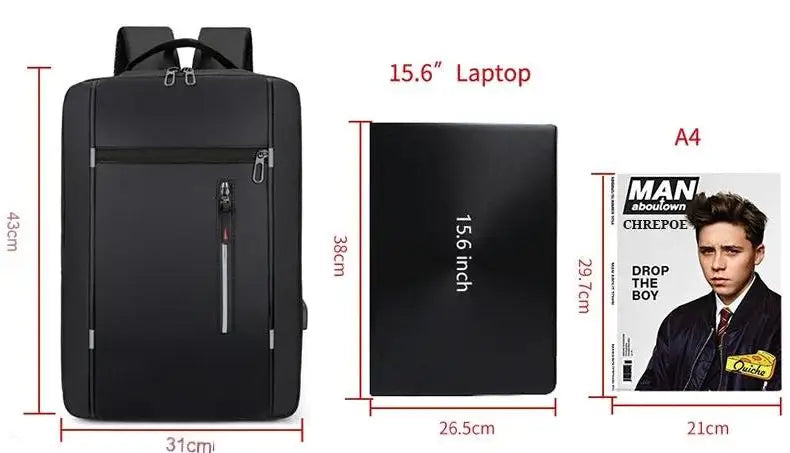 Waterproof Oxford Laptop Backpack for Men 15.6 Inch USB Charging Business Travel School Backpack High Capacity