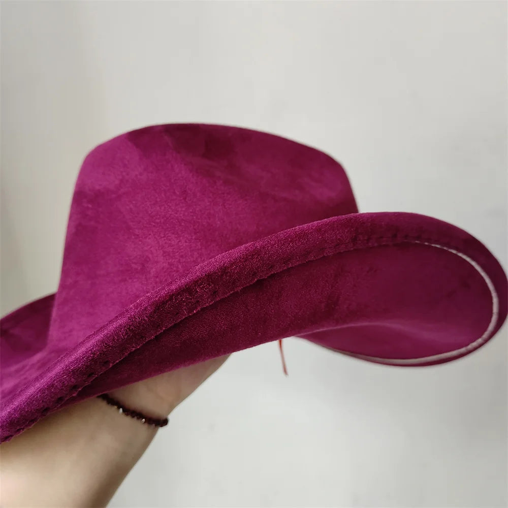 Cow Head Belt Suede Leather 7.5CM Western Cowboy Fedora Hat Women's Men's Church Jazz Hat Fashion Travel Party Hat Denim Hat
