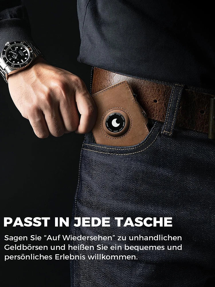 YATBEST Men's Leather Wallet With Coin Pocket AirTag Positioning Card Clip RFID Anti Magnetic Anti-Theft Card Swiping Bag
