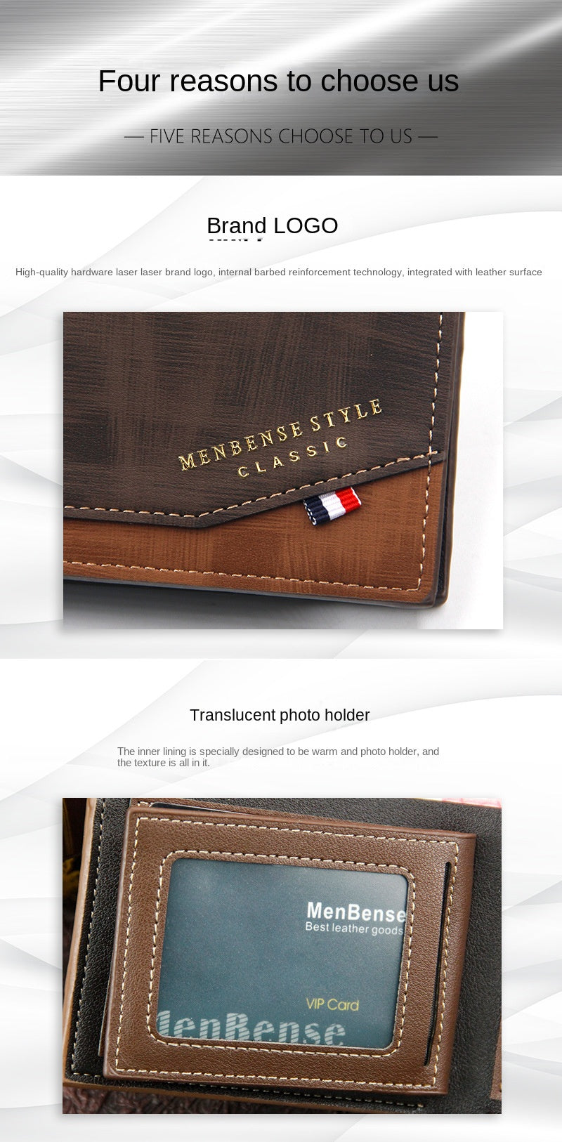 New Men's Wallet Short Cross Section Youth Tri-fold Wallet Stitching Business Multi-card Zipper Coin Purse Wallet Passport Cover