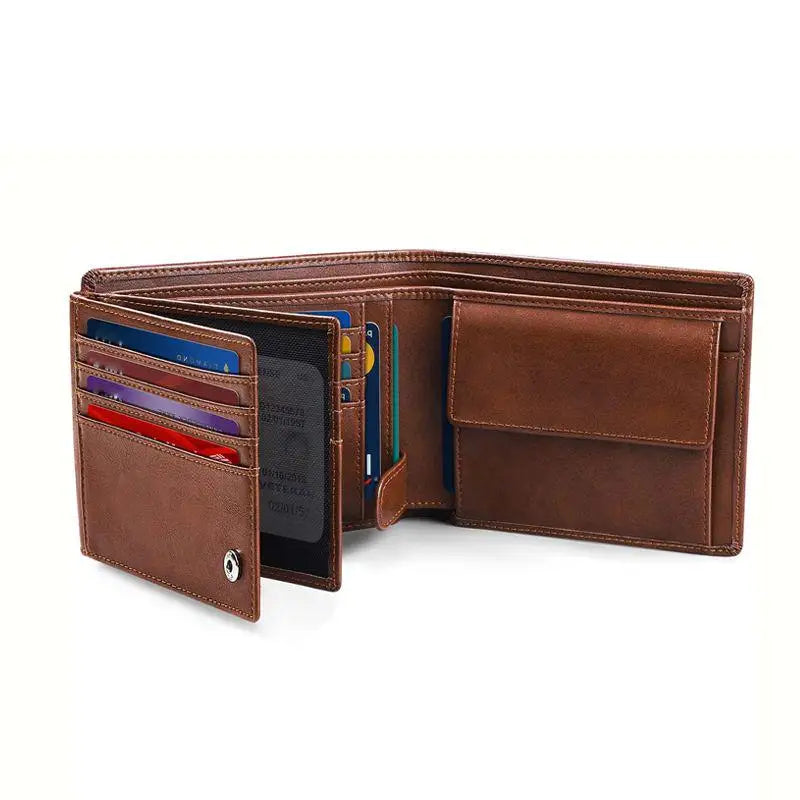 YATBEST Men's Wallet RFID Anti-Theft Brush Loose Leaf Three Fold Wallet Large Capacity With Zero Money Bag Credit Card Bag
