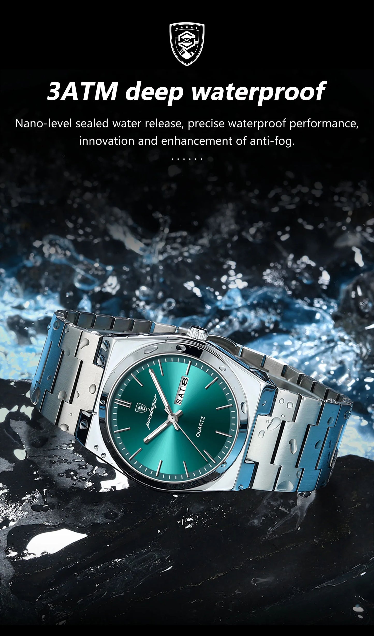 POEDAGAR Luxury Sport Quartz Man Wristwatch Waterproof Luminous Date Week Men Watches Stainless Steel Men's Watch Male Reloj+box