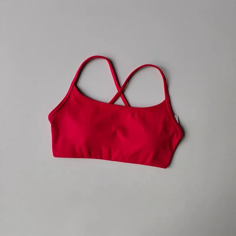 Women's Solid Color Fitness Bra Soft Cross Back Gym Sports Top with Chest Pad Push-Up Yoga Vest Sport Bra Yoga Gym Crop Top