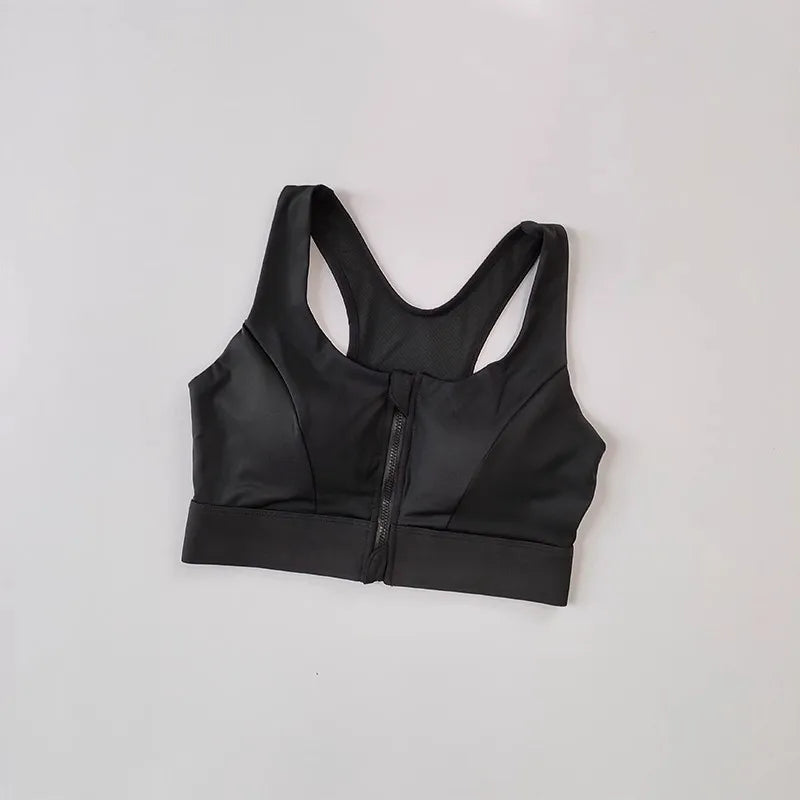 Women's High Impact Front Zipper Sports Bra Shockproof Quick Dry Yoga Top Running Vest Fitness Adjust Gym Underwear