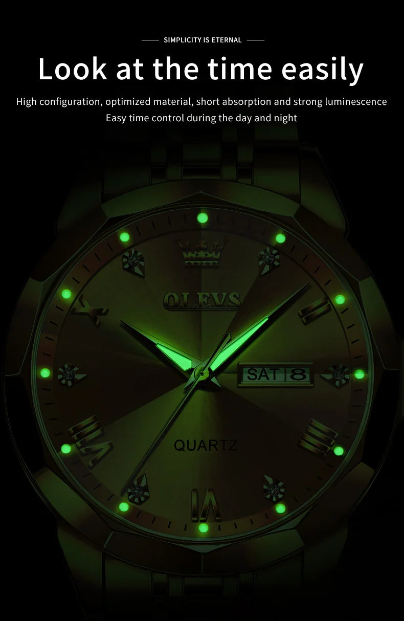 OLEVS New Watch for Men Original Quartz Waterproof Male Wristwatch Gold Stainless Steel Strap High-end Luxury Man Watch Clock
