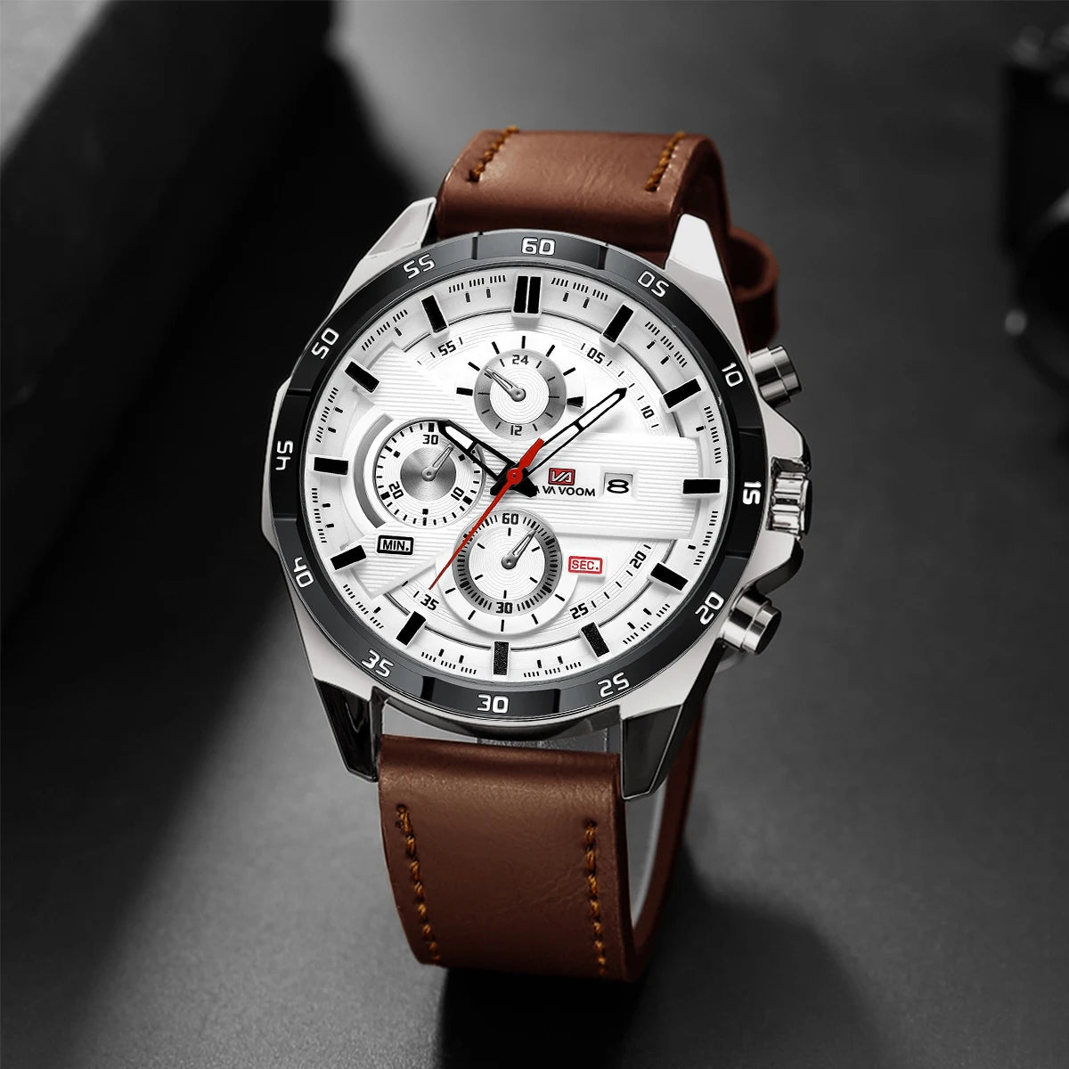Black Leather Watch Top Brand Motorsport Series 46mm Large Military Style Quartz Movement Decorative Calendar Watch reloj hombre
