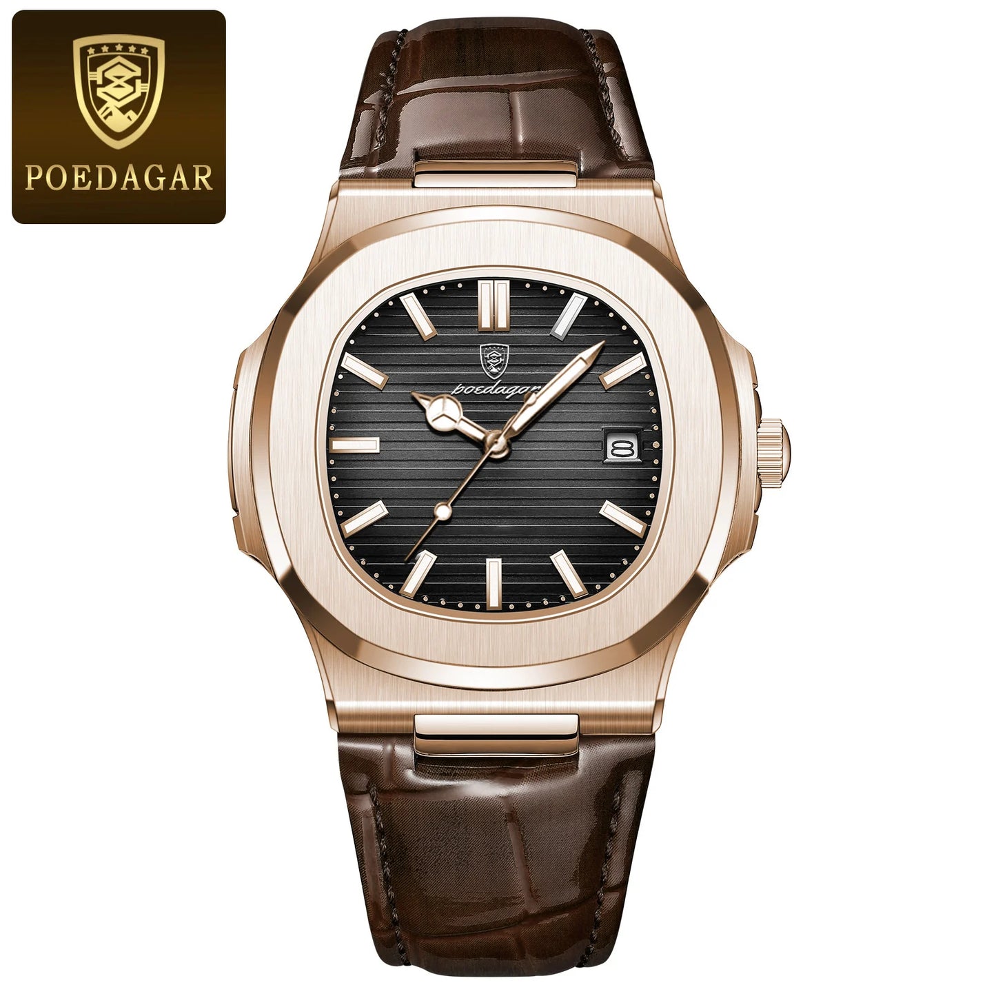 POEDAGAR Top Luxury Square Man Watch Date Waterproof Luminous Quartz Men Watches High Quality Fashion Sports Leather Men's Watch