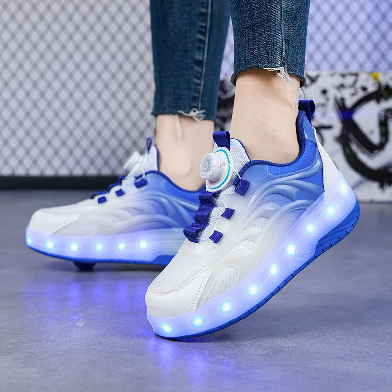 Kids Roller Skate Sneakers Glowing Sports Luminous Sneakers Skateboard USB Charging