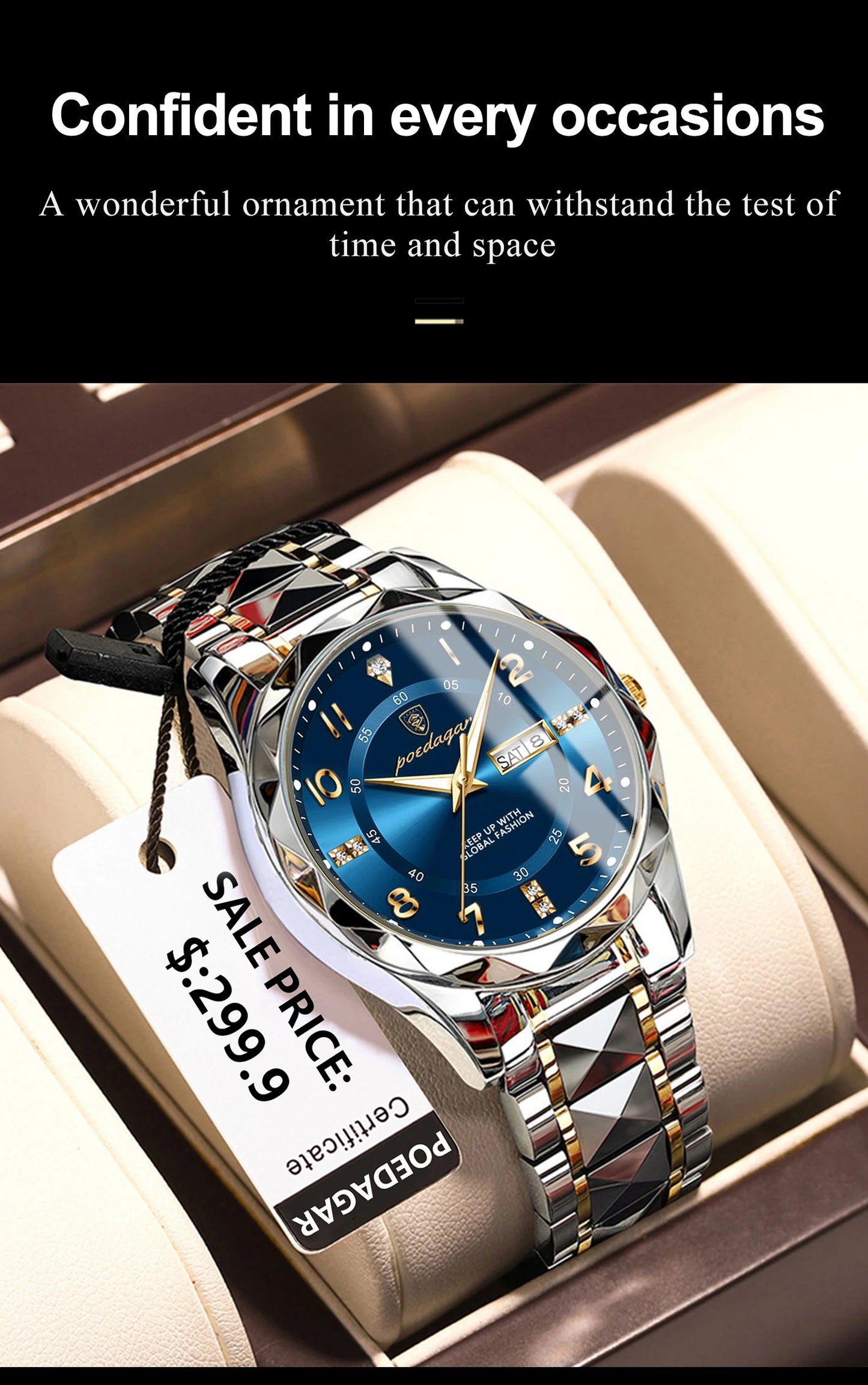 POEDAGAR Luxury Business Men's Wristwatch Stainless Steel Date Week Man Watch Waterproof Luminous Fashion Quartz Watches For Men