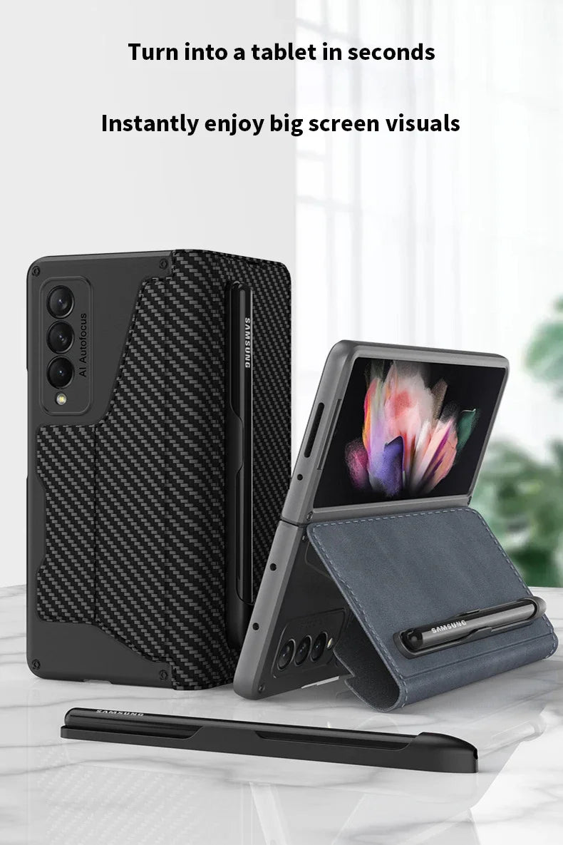 Card Slot Flip Wallet Leather Z Fold5 Fold6 Case For Samsung Galaxy Z Fold 6 5 4 3 5G With Removable S Pen Slot Holder Cover