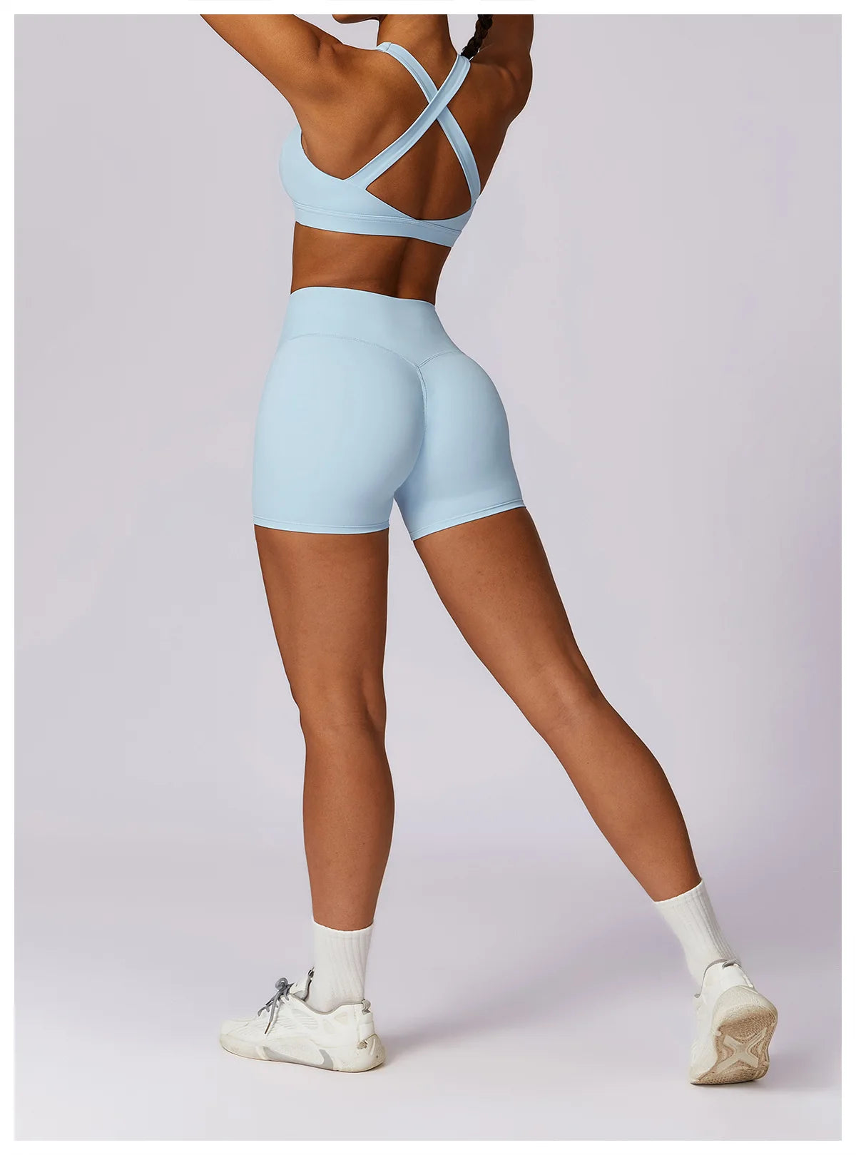 Workout Yoga Set for Women Gym Clothes Woman 2 Piece Strappy Sports Bra Butt Lifting Leggings Shorts Fitness Outfits Sportswear
