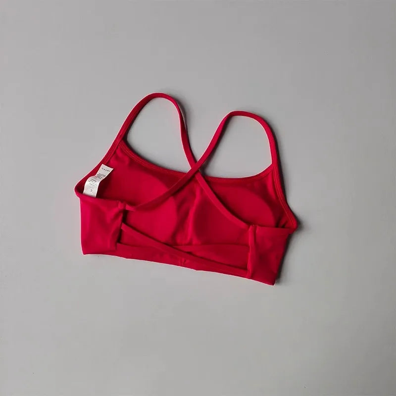 Women's Solid Color Fitness Bra Soft Cross Back Gym Sports Top with Chest Pad Push-Up Yoga Vest Sport Bra Yoga Gym Crop Top