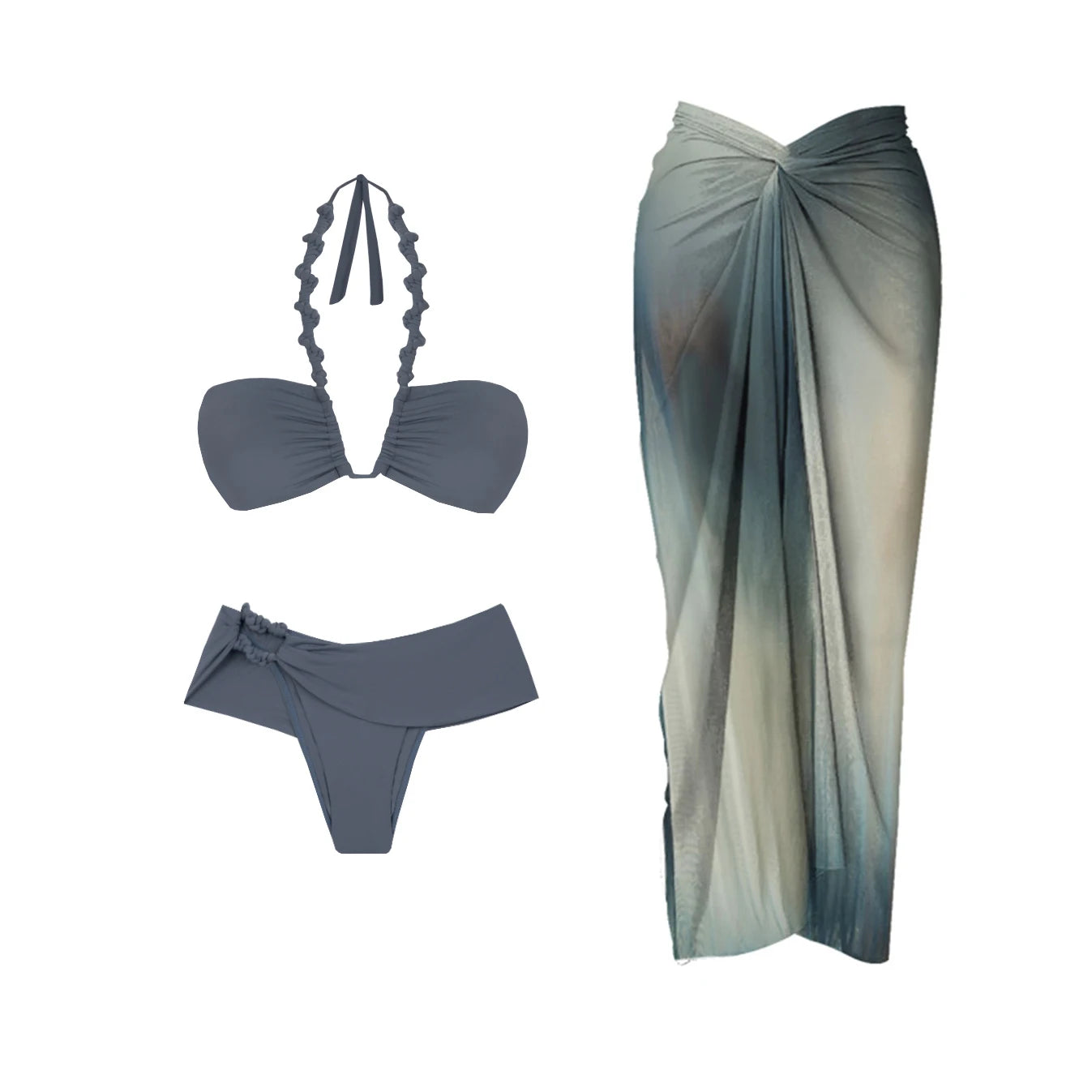 2Pcs Swimsuit with Long Skirt Sexy Women Bikini Beachwear
