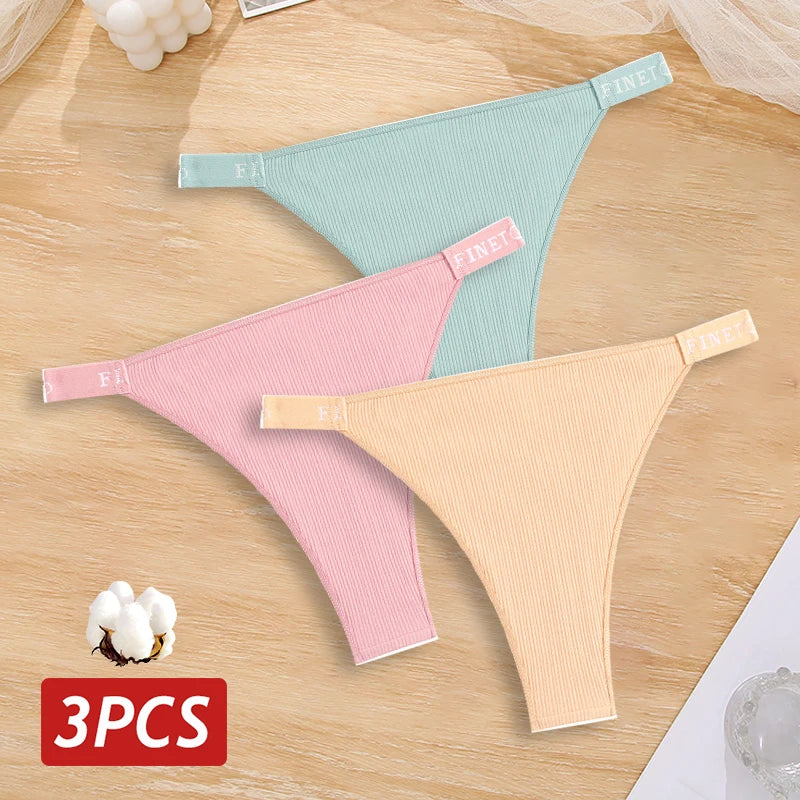 New 3Pcs/Set Cotton Brazilian Panties For Women Sexy Low-Waist Bikini Underwear Sets Solid Color Breathable Intimates Lingerie
