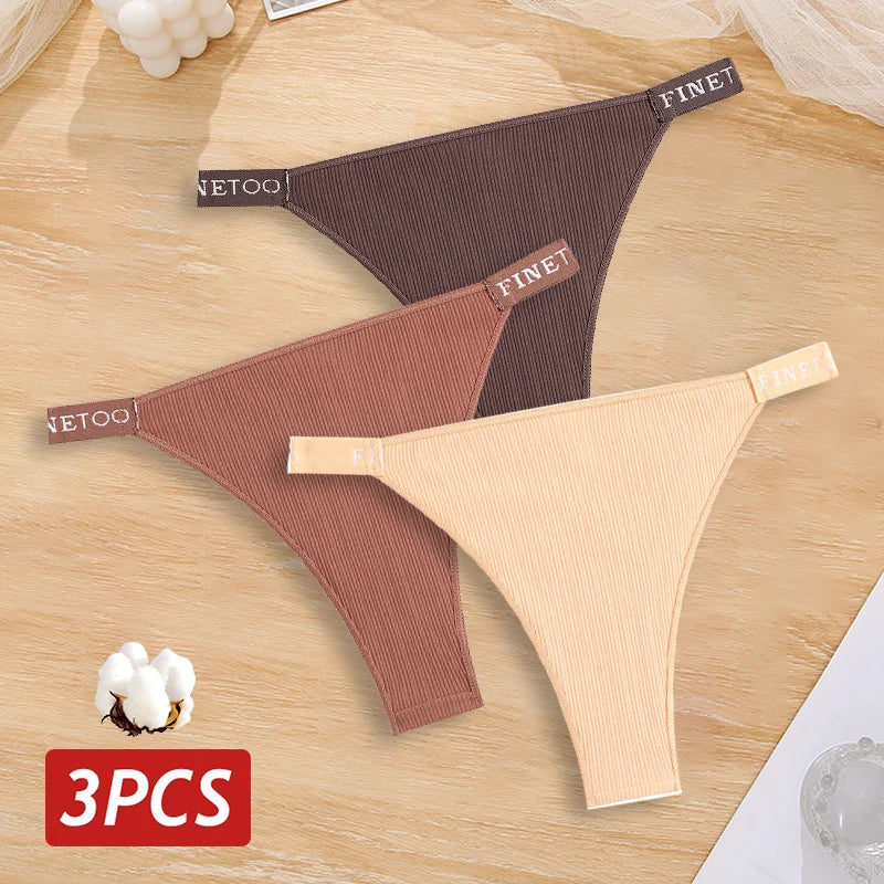 New 3Pcs/Set Cotton Brazilian Panties For Women Sexy Low-Waist Bikini Underwear Sets Solid Color Breathable Intimates Lingerie