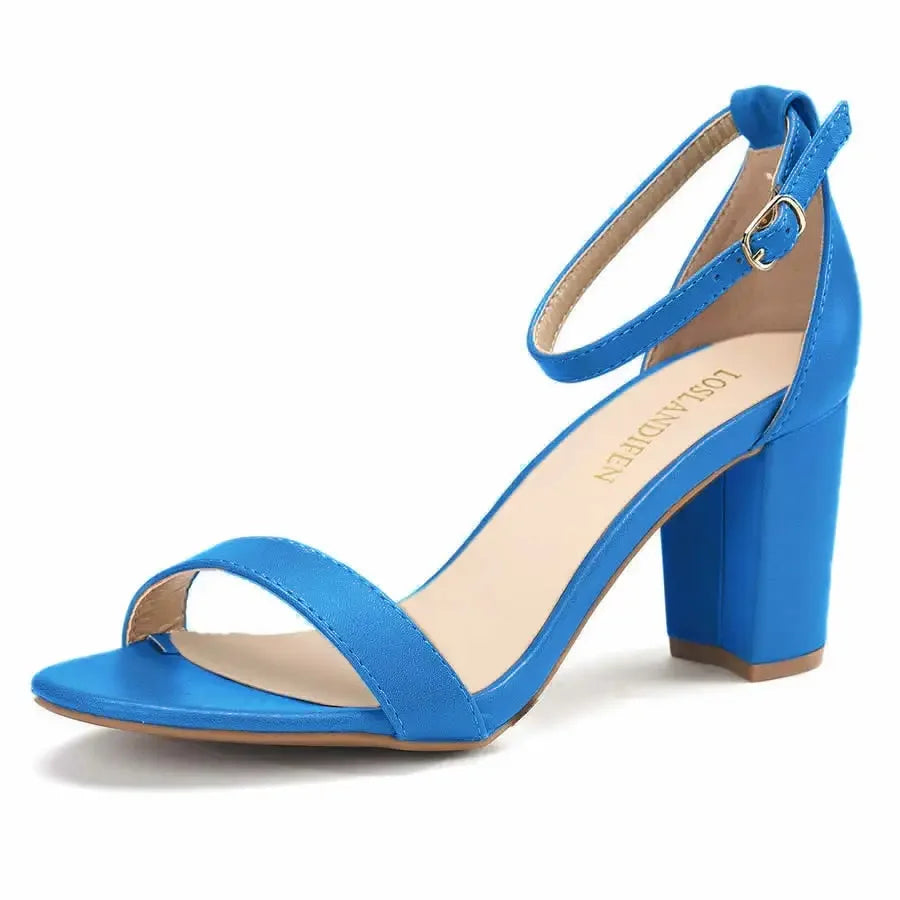 Women High Heels Pumps 2025 Summer Low Heel Shallow Sexy Ankle Strap Sandals Thick Heel Open Toes Wedding Dress Shoes Large Size