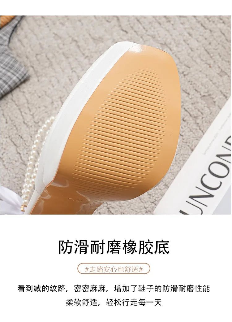 2025 Summer High Heels Womens Sandals Fashion Super High Heels Sandals Bow One Word Buckle Square Head Coarse Heels Ladies Shoes