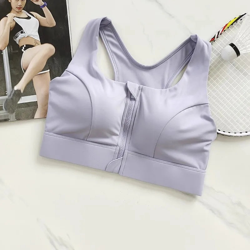 Women's High Impact Front Zipper Sports Bra Shockproof Quick Dry Yoga Top Running Vest Fitness Adjust Gym Underwear