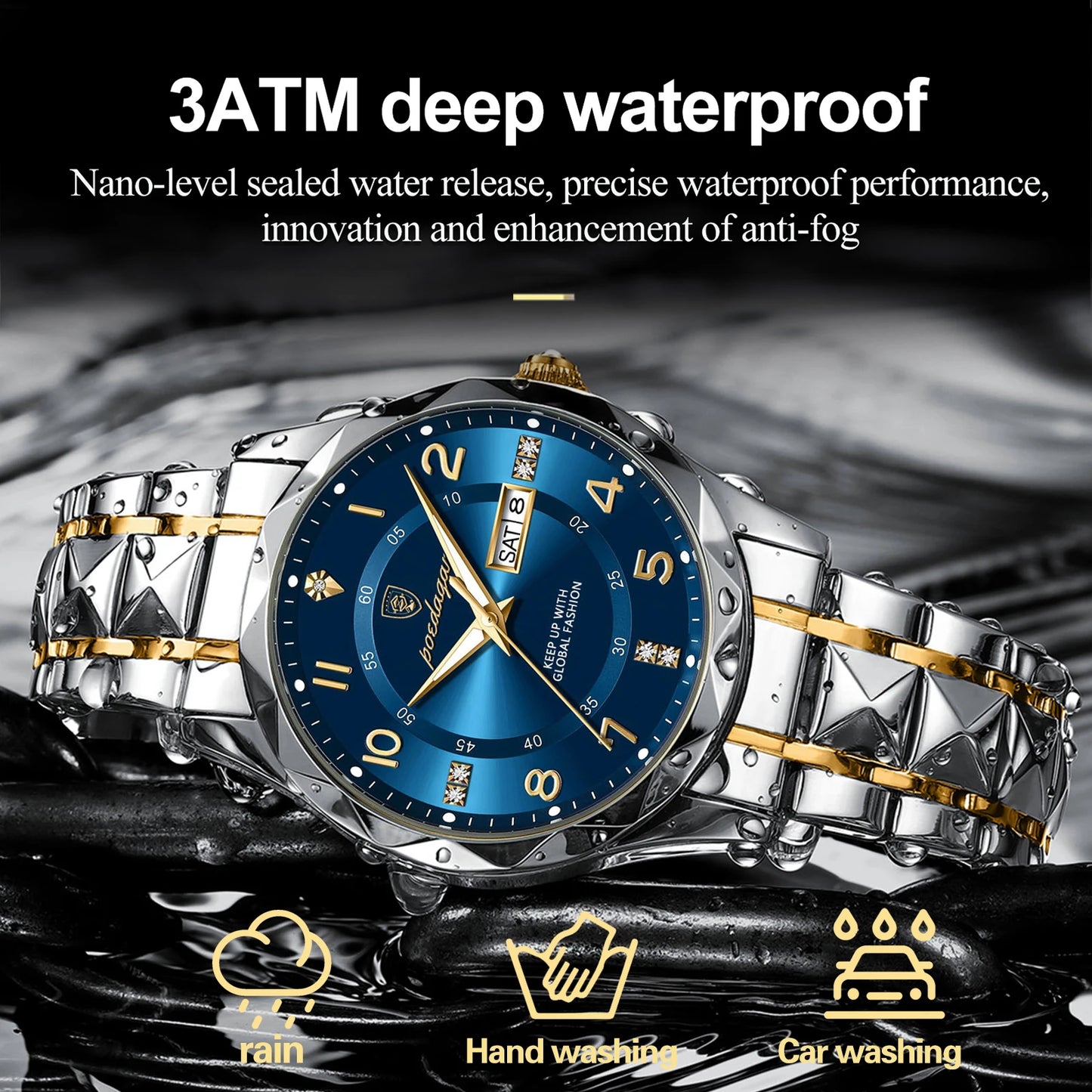 POEDAGAR Luxury Business Men's Wristwatch Stainless Steel Date Week Man Watch Waterproof Luminous Fashion Quartz Watches For Men