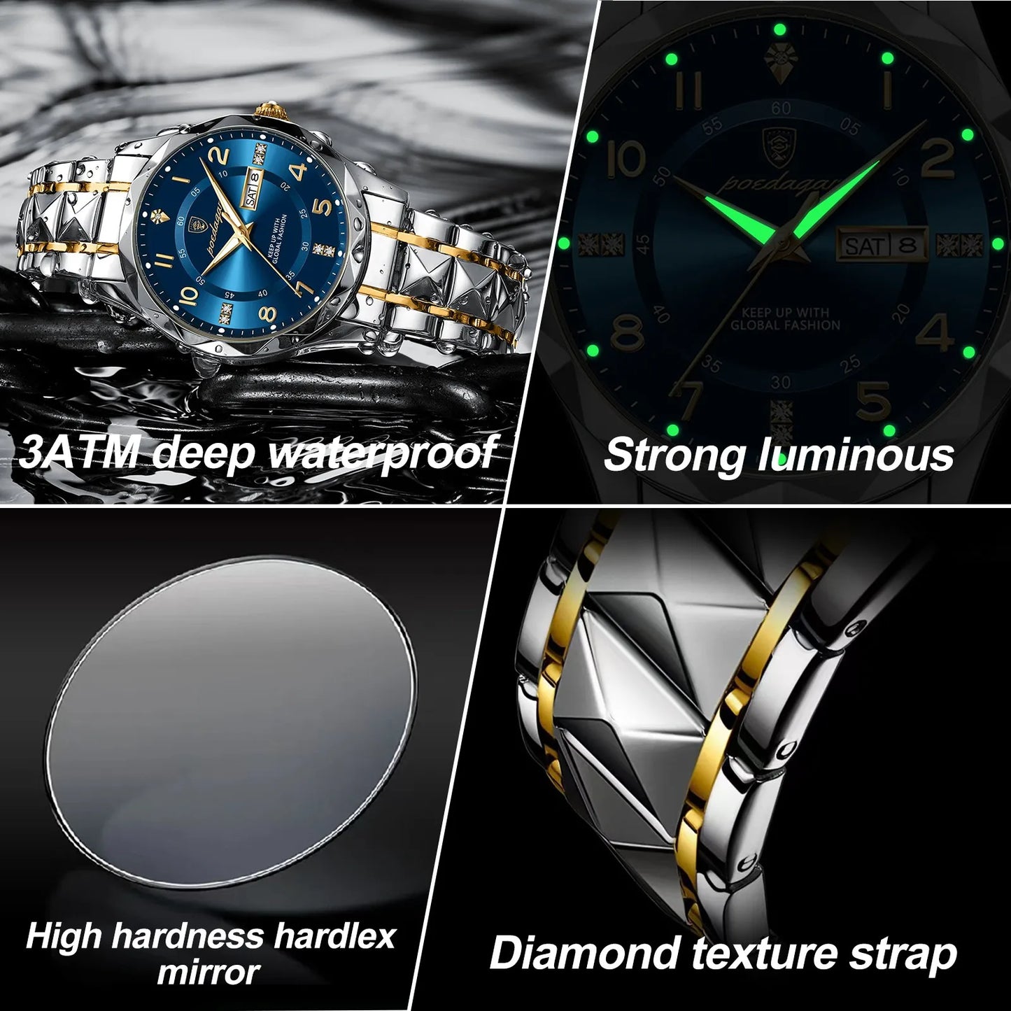 POEDAGAR Luxury Business Men's Wristwatch Stainless Steel Date Week Man Watch Waterproof Luminous Fashion Quartz Watches For Men