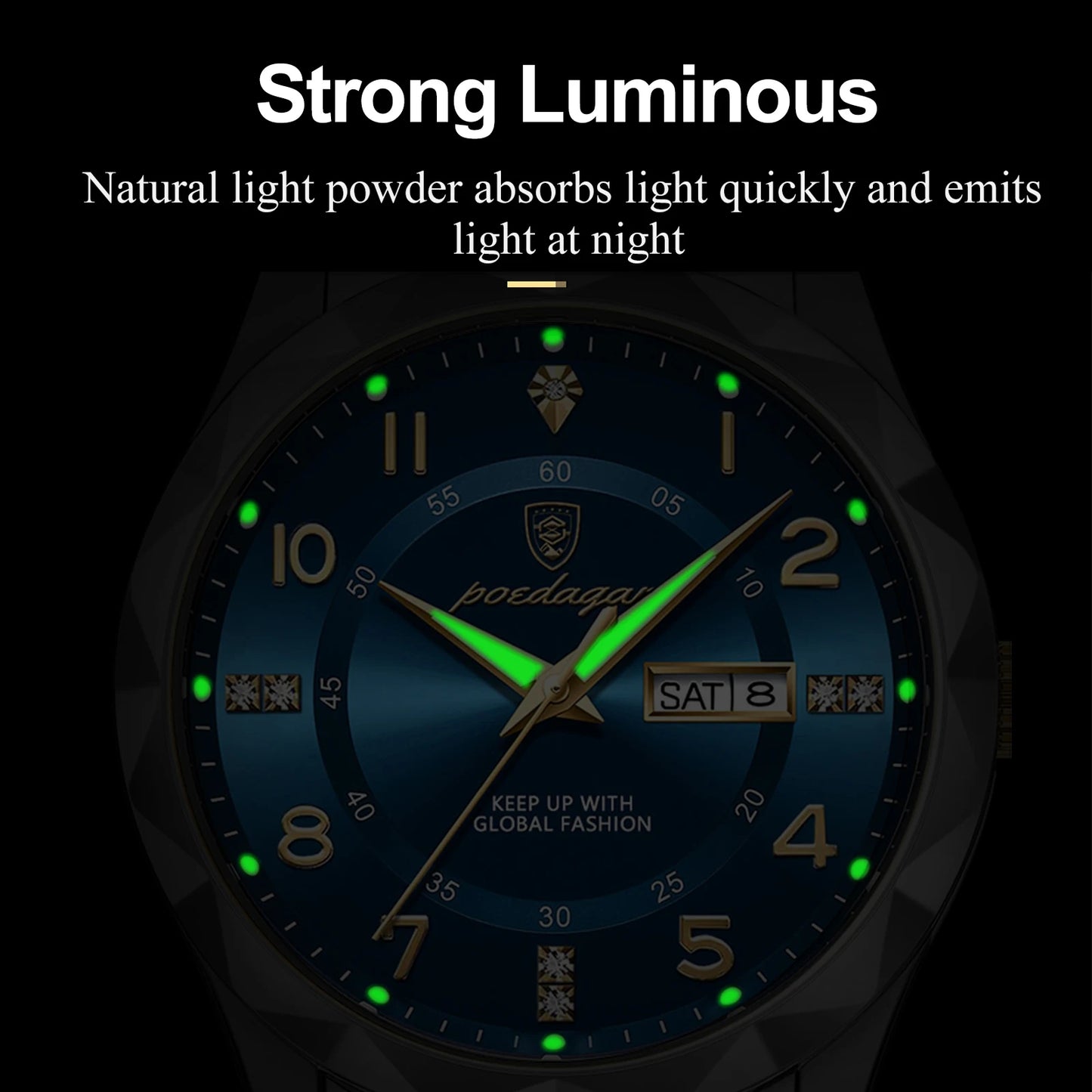 POEDAGAR Luxury Business Men's Wristwatch Stainless Steel Date Week Man Watch Waterproof Luminous Fashion Quartz Watches For Men