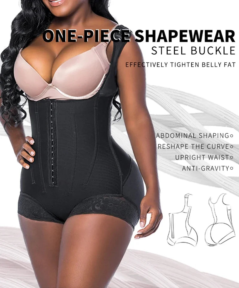 AfruliA Bodysuits Shapewear High Compression Body Shaper with 9 Steel Bones Post-Surgical Slimming Sheath Fajas Colombian Girdle