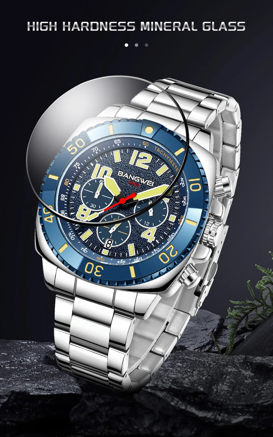 BANGWEI 2025 Luxury Watches Men Fashion Sports Quartz Wristwatches 30M Waterproof Luminous Chronograph Mens Watch Reloj Hombre