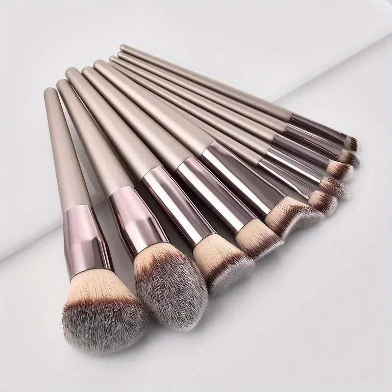 10 Pcs Champagne Gold Makeup Brushes Complete Set of Foundation Loose Powder Blush Concealer Eye Shadow Professional Set