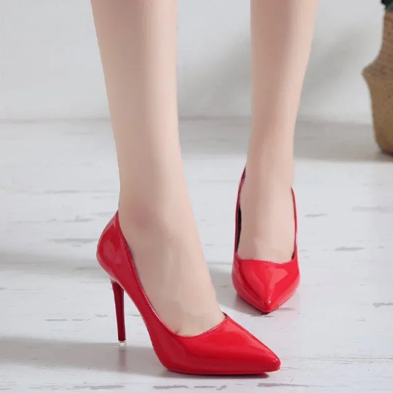 2025 New Women's High Heels Red Sole Pointed Toe Stiletto Heels Classic Style Wedding Dinner Complete Colors Shallow Top Shoes