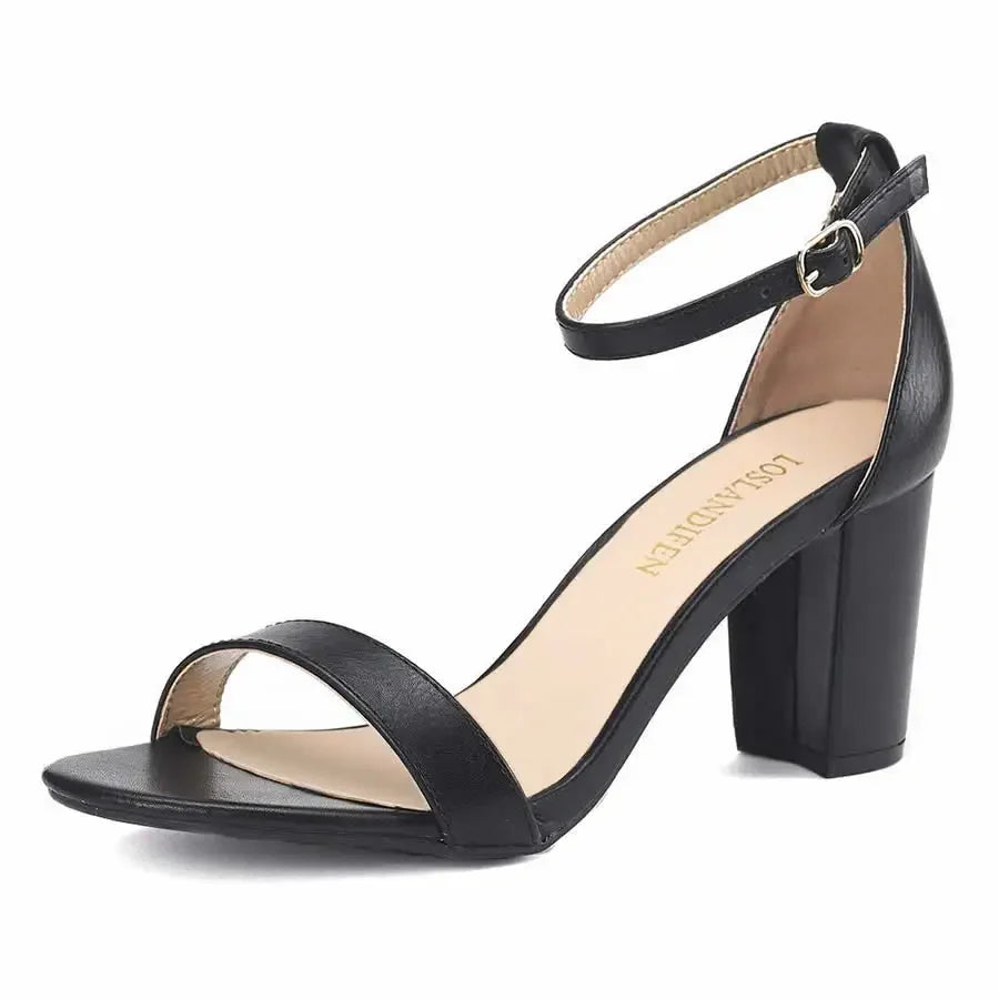 Women High Heels Pumps 2025 Summer Low Heel Shallow Sexy Ankle Strap Sandals Thick Heel Open Toes Wedding Dress Shoes Large Size