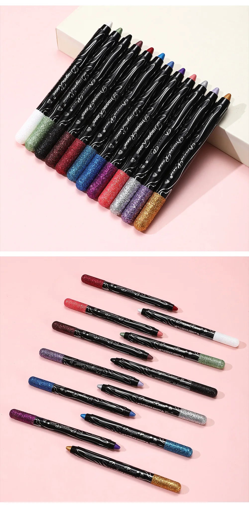 12 Colors Long-lasting Glitter Eyeshadow Pencil Pigment Blue Brown Black Eyeliner Pen Women Fashion Shimmer Eye Shadow Makeup