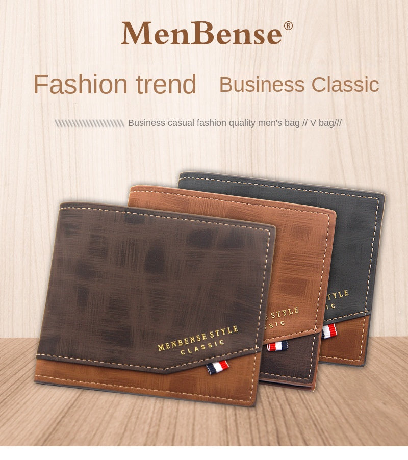 New Men's Wallet Short Cross Section Youth Tri-fold Wallet Stitching Business Multi-card Zipper Coin Purse Wallet Passport Cover