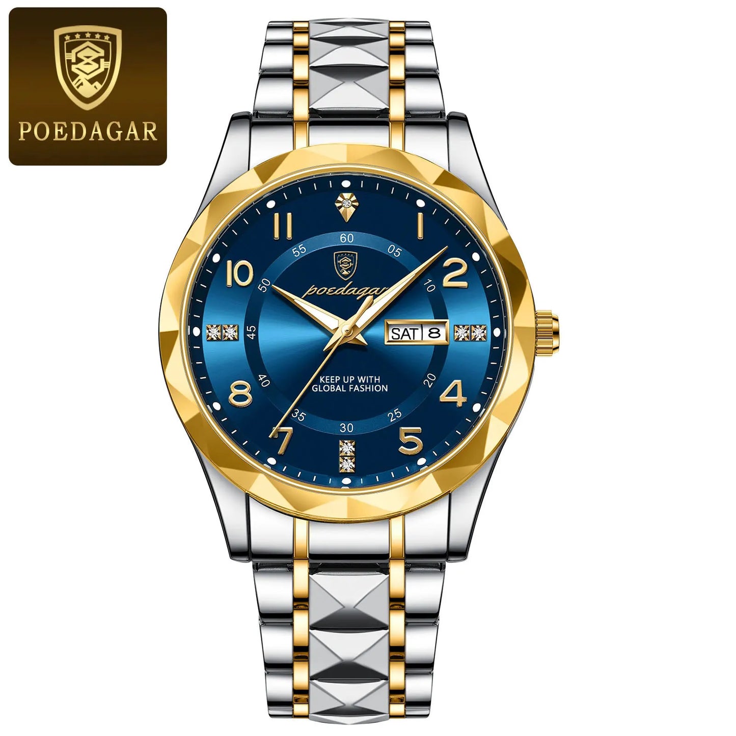 POEDAGAR Luxury Business Men's Wristwatch Stainless Steel Date Week Man Watch Waterproof Luminous Fashion Quartz Watches For Men