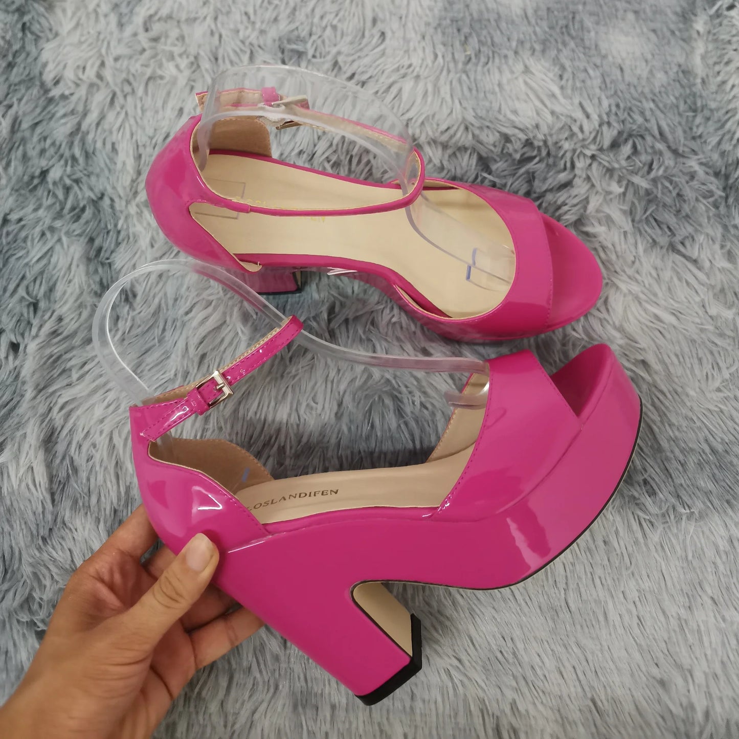 LOSLANDIFEN Women Sandals Summer Colourful Sexy Peep Toe Buckle Strap Sandal Platform Thick High Heels Party Red Wedding Shoes