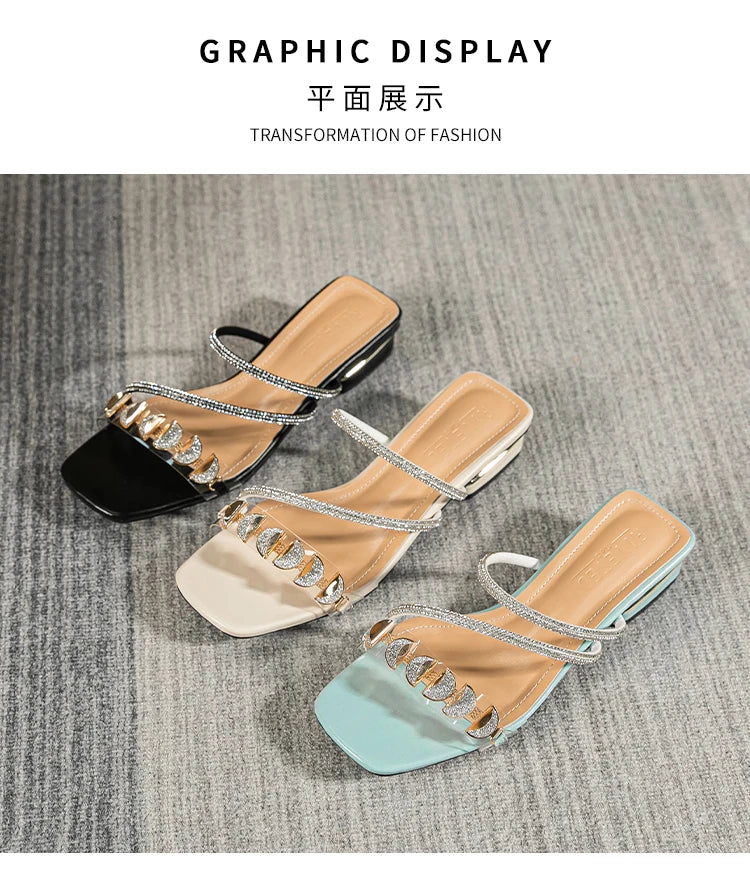 2023 summer new women's slippers outdoor sandals casual flat shoes Stylish metal design Korean style office wear Large size 43