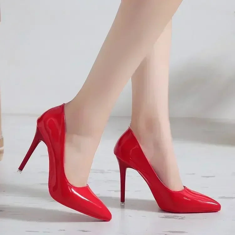 2025 New Women's High Heels Red Sole Pointed Toe Stiletto Heels Classic Style Wedding Dinner Complete Colors Shallow Top Shoes