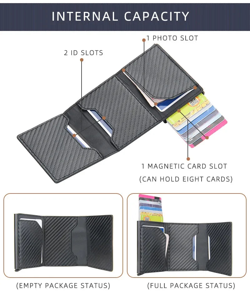 2024 Magnet Anti Rfid Blocking ID Credit Card Holder Case for Men Leather ID Bank Wallets with Magnetic Buckle Closer Cardholder