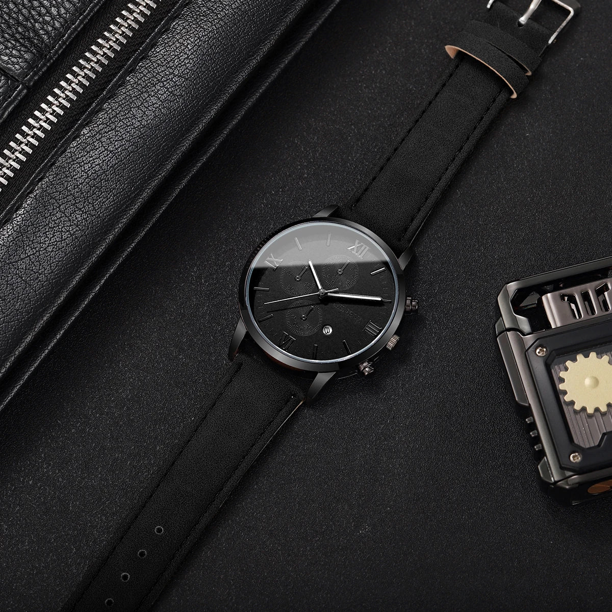 1/2PCs Men's Casual Calendar Watch Fashionable Men's Temperament Leather Quartz Watch Unisex Watch Set(Box Not Included)