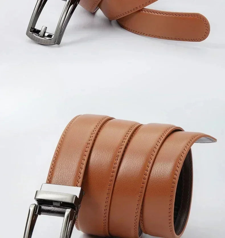 2025 Leather Men's Women's 3.5cm Click Belt with High Quality Alloy Automatic Buckle Unisex Classic Business Belts for Jeans
