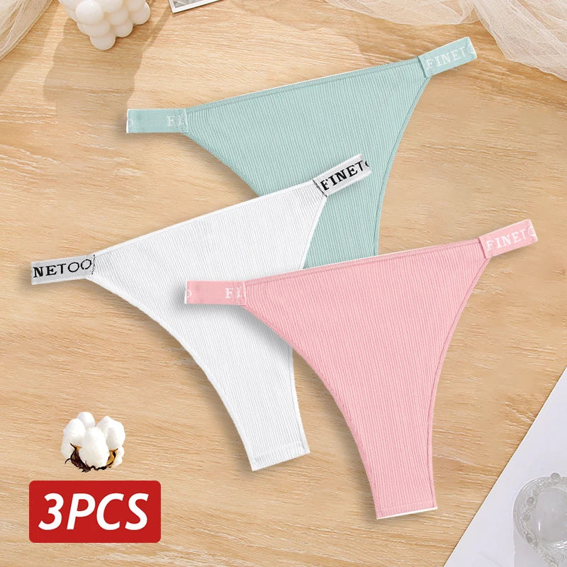 New 3Pcs/Set Cotton Brazilian Panties For Women Sexy Low-Waist Bikini Underwear Sets Solid Color Breathable Intimates Lingerie
