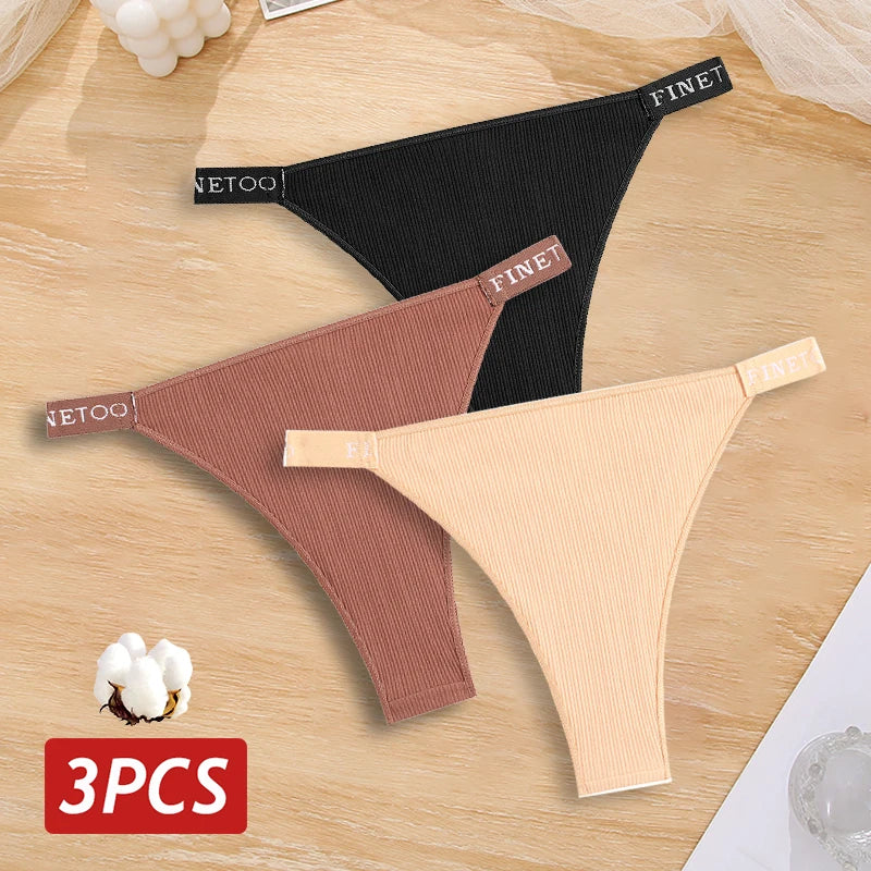 New 3Pcs/Set Cotton Brazilian Panties For Women Sexy Low-Waist Bikini Underwear Sets Solid Color Breathable Intimates Lingerie