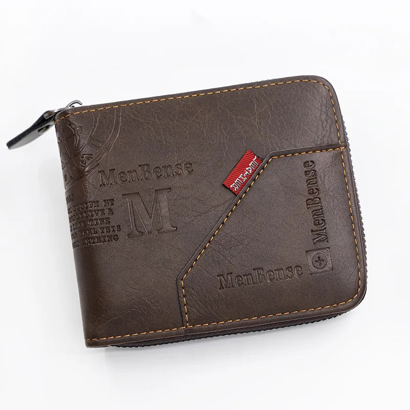 Men's Wallet Made of PU Wax Oil Skin Purse for Men Coin Purse Short Male Card Holder Wallets Zipper Around Money Coin Purse